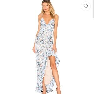 Lovers + Friends Ahamani Gown Gorgeous Blue Pink Floral Open slit gown